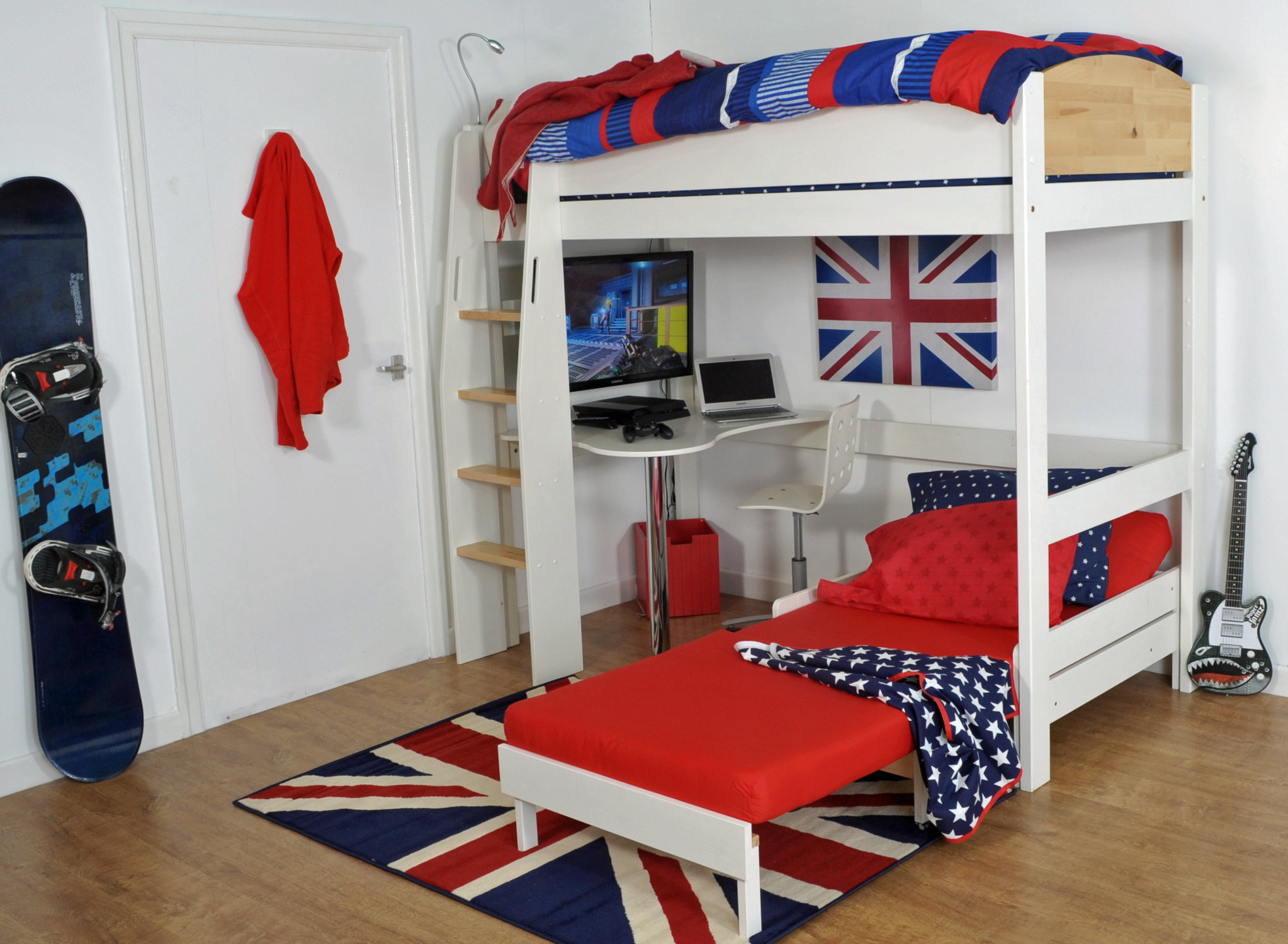 Jodi European Single L Shaped Bunk Bed With Trundle And Desk Kids Beds UK